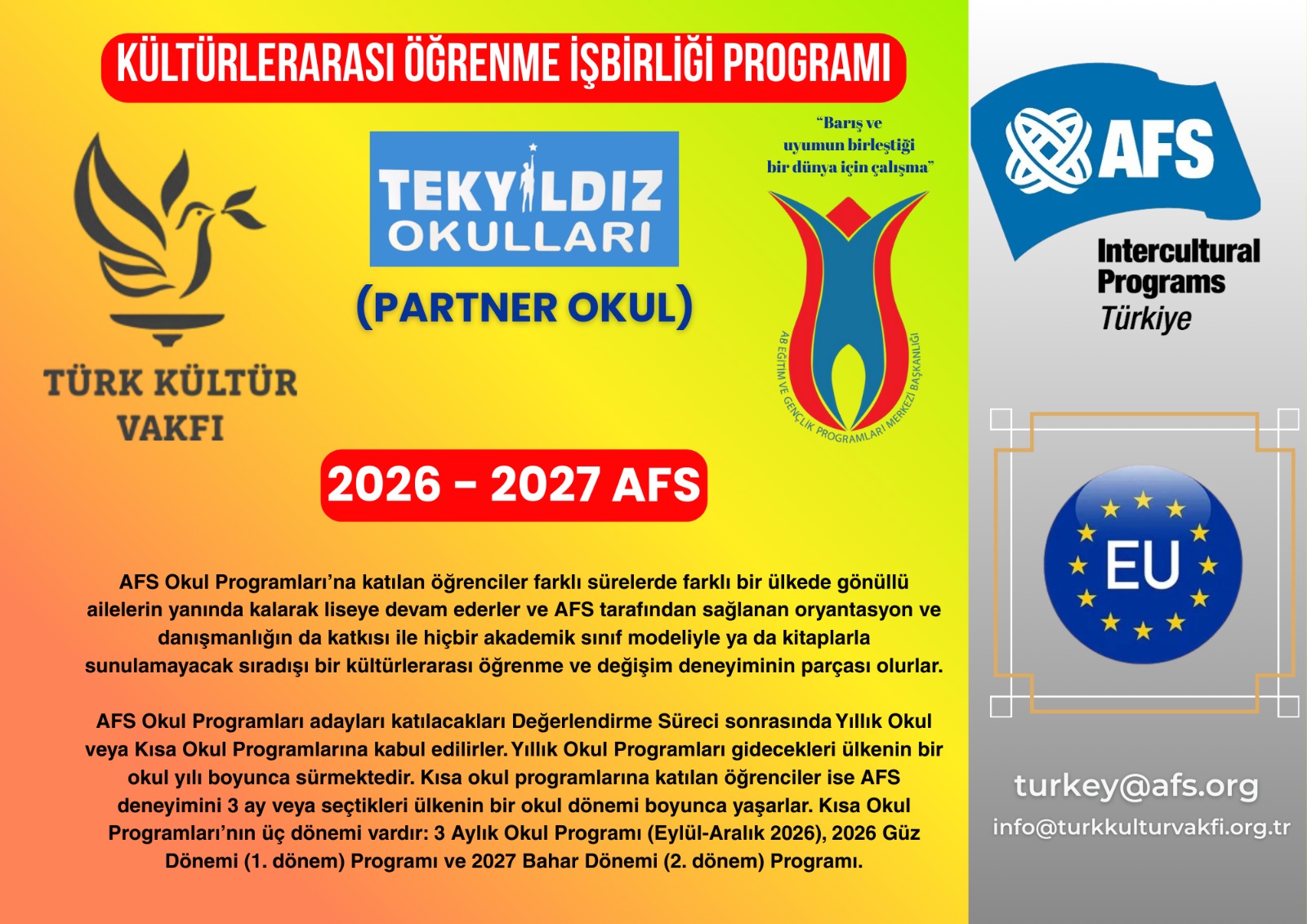 AFS&TÜRK KÜLTÜR VAKFI&TEKYILDIZ OKULLARI