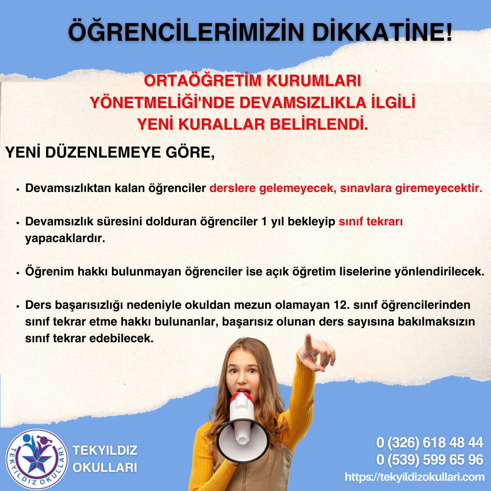 ORTAÖĞRETİM KURUMLARI YÖNETMELİĞİ'NDE DEVAMSIZLIKLA İLGİLİ YAPILAN DEĞİŞİKLİKLER, RESMÎ GAZETE'DE YAYIMLANDI
